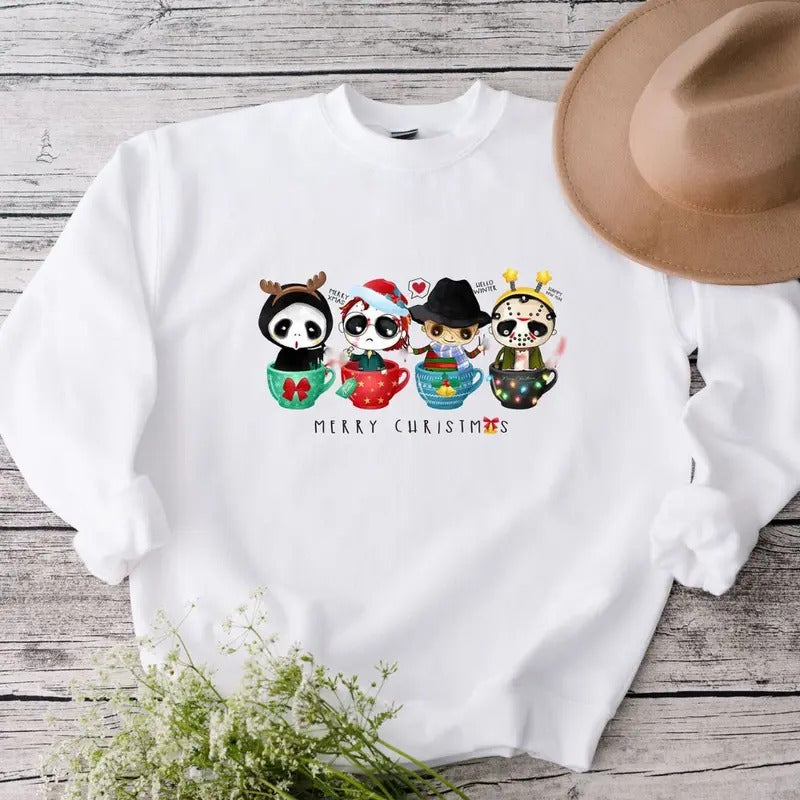 Horror Movie Characters Merry Christmas Shirt Sweatshirt, Horror movie Chucky Chibi Shirt, Christmas Movie Killer...