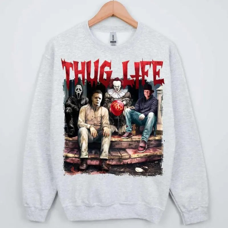 Horror Vibes Sweatshirt, Thug Life Horror Shirt, Ghost Face Michael Myers Menswear Hoodie | HypeCrazeTee.com