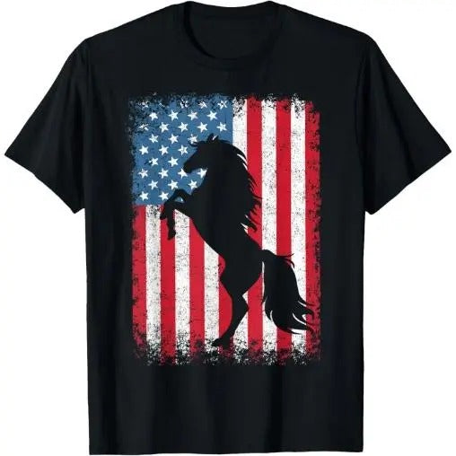 Horse American Flag USA 4th of July Men Women Boys Girls T-Shirt  Made in USA Hoodie, Sweatshirt | HypeCrazeTee.com