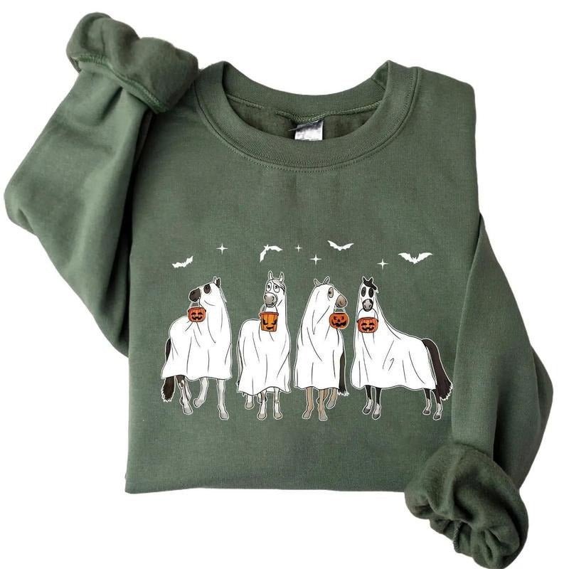 Horses Halloween Crewneck Sweatshirt Hoodie Tshirt, Halloween 2024 Gifts | HypeCrazeTee.com