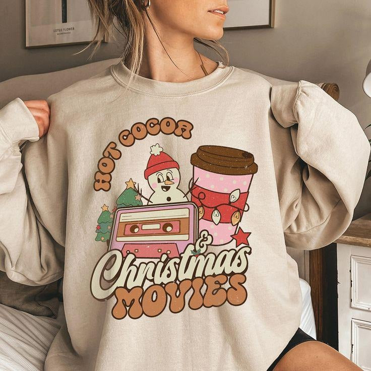 Hot Cocoa And Christmas Movies Sweater, Retro Christmas  Xmas Sweatshirts T-Shirts, Hoodie | HypeCrazeTee.com