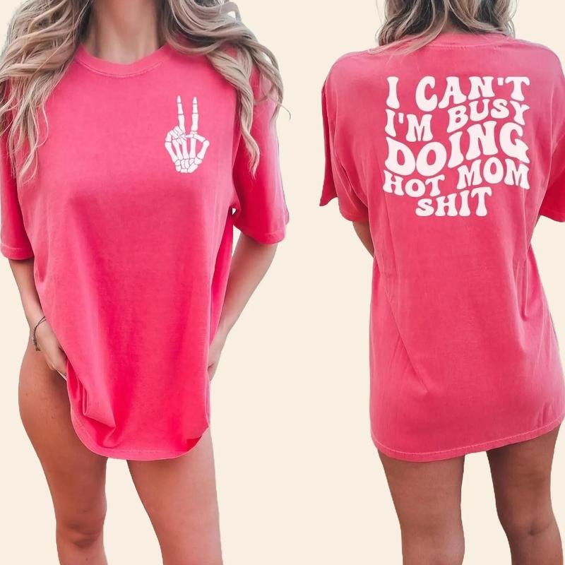 Hot Mom Shit Shirt, Funny Mom Summer T-Shirt, Sarcastic Quote Oversized Tee, Bad Moms Beach Vacation Unisex Fabric...