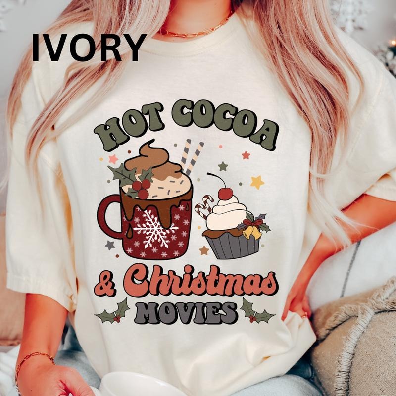 Hot cocoa and Christmas Movies T-shirt, Christmas Graphic shirt, Comfort Colors T-shirt, Oversized Christmas T-shirt,...