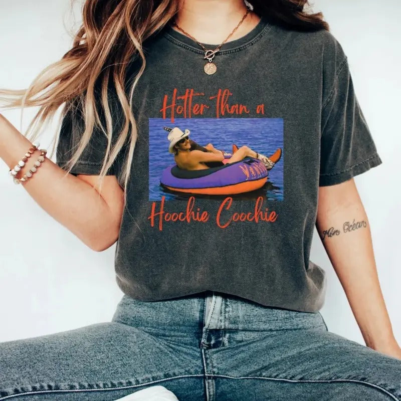 Hotter Than A Hoochie Tee, Womens Summer Vacation Tshirt, Gift Music Lover Tshirt, 90s Country Music Trendy Summer Tee...