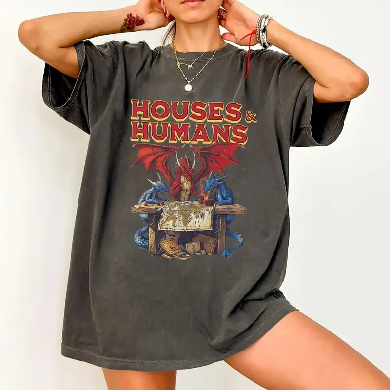 Houses And Humans DnD Sweatshirt, Dungeons & Dragons Tee Shirt, DnD Board Game Shirt, Funny Gaming Fantasy T-Shirt,...