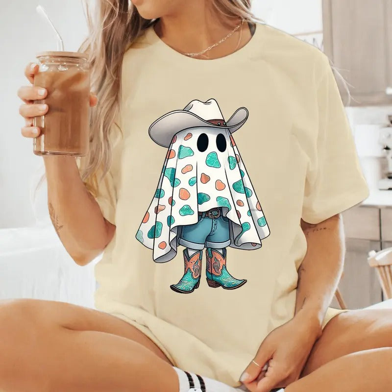 Howdy Cow Ghost Unisex Apparel Relaxed Fit T-Shirt, Halloween ghost cute T-Shirt  Cotton Women Hoodie, Sweatshirt