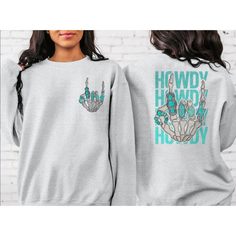 Howdy Jewelry Skull Sweatshirt, western clothing hoodies, western outfits women, western tops T-Shirts | HypeCrazeTee.com