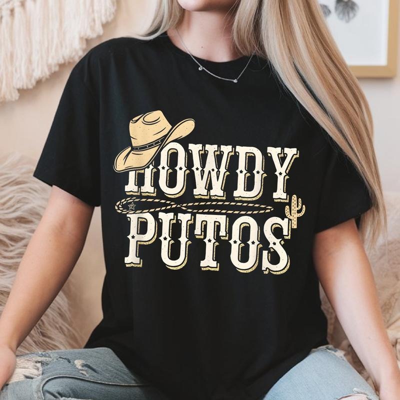 Howdy Putos Funny Cowboy Western T-Shirt, Howdy Putos Vintage T-Shirt, Western Cowboy Skull Tee, Funny Retro Western...