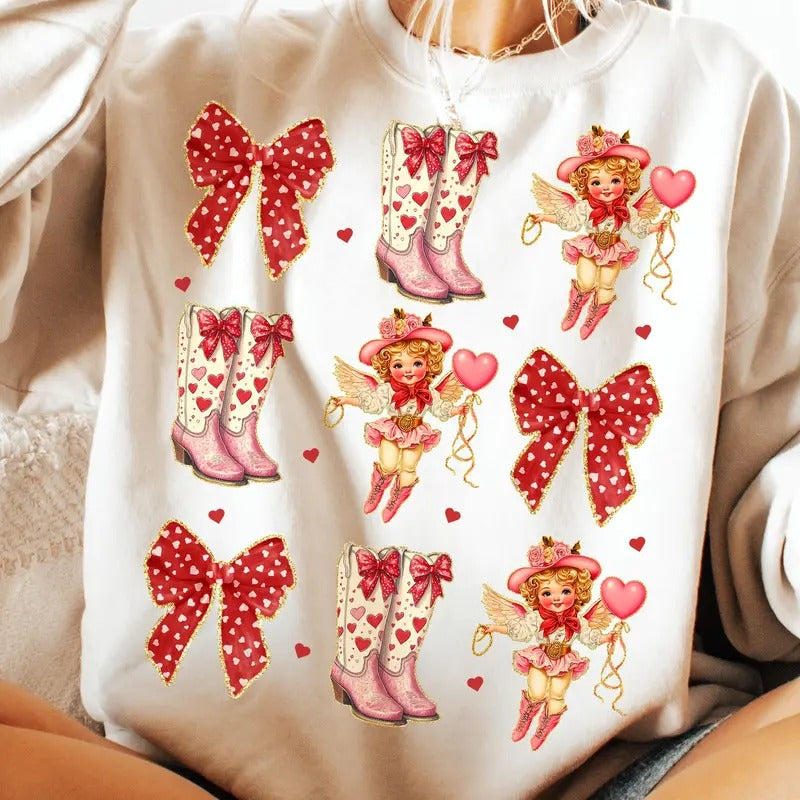 Howdy Valentine T-Shirt, Western Valentine's Day Sweatshirt, Retro Cupid Valentine Crewneck, Romantic Holiday Clothing Hoodie