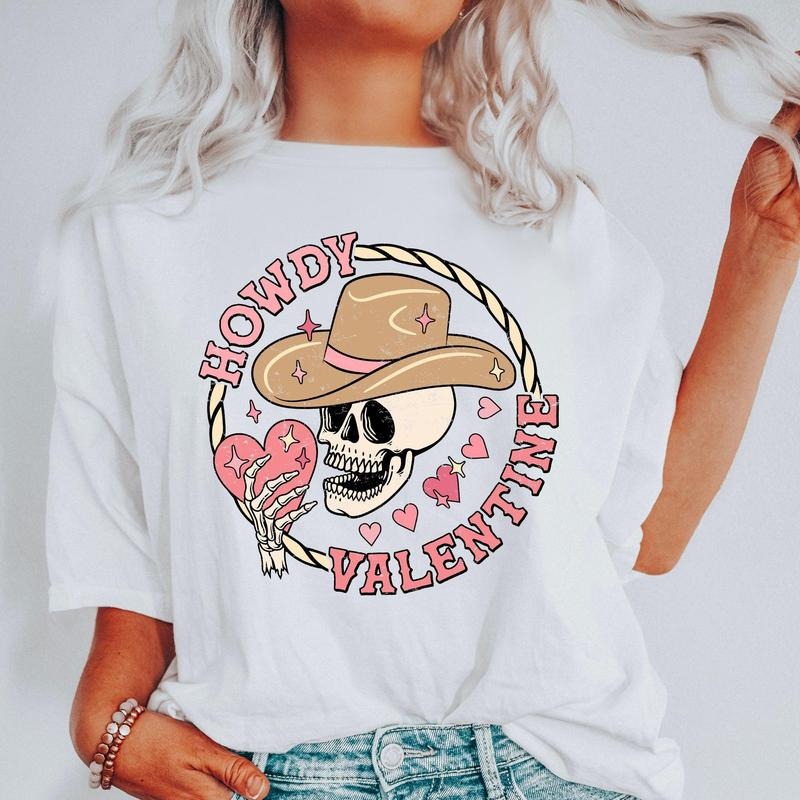 Howdy Valentine, Skeleton Cowboy, Western, Country, Comfort Colors Tshirt, Valentine's Day, Valentine's Day Comfort...