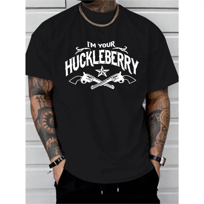Huckleberry Print Tee Shirt - Vibrant Short Sleeve Casual T-Shirt for Men