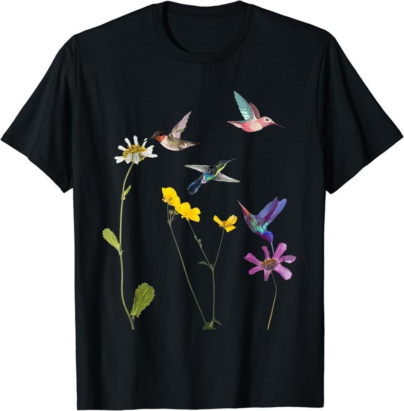 Hummingbird and Flowers T-Shirt | Unisex Cotton Tee Gift, Crewneck, Short Sleeve Hoodie, Sweatshirt | HypeCrazeTee.com