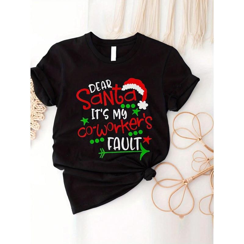 Humorous Christmas T-Shirt For Women Dear Santa, It'S My Coworker'S Fault - 100% Short Sleeve Round Neck Casual Tee...