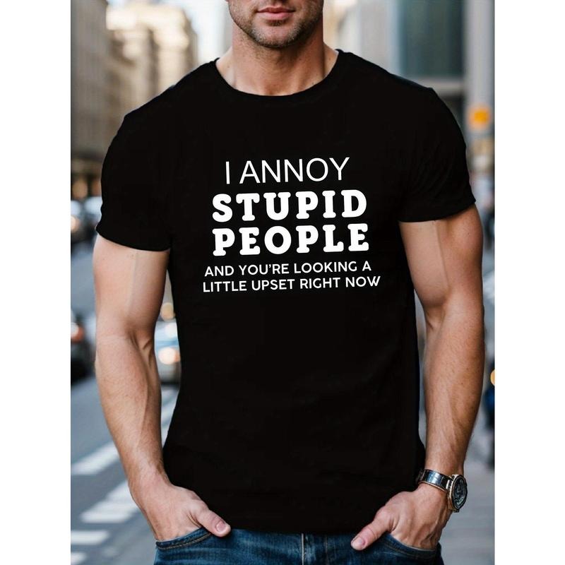 Humorous Graphic Tee - Comfy Breathable Casual Daily Short Sleeve Crew Neck Print T-Shirt for Summer, Stupid People...