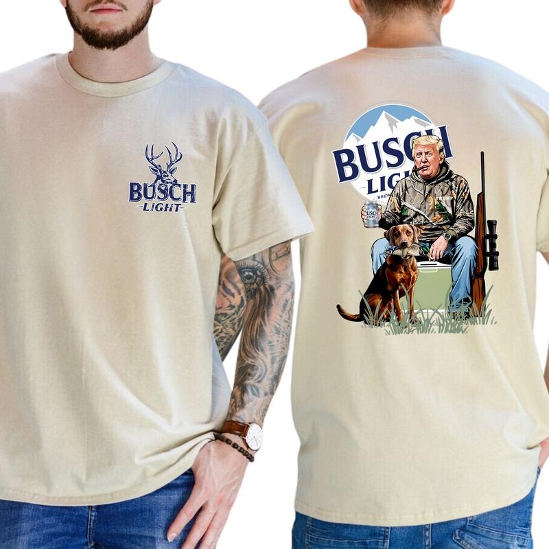 Hunter Trump With Busch Light Camo 2 Sider Shirt, Trump Hunting T-Shirt, Graphic Printed Tees For Trump Supporters...
