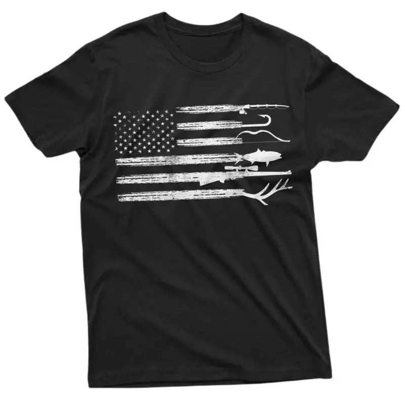 Hunting and Fishing Flag T-Shirt - Patriotic Outdoor Graphic Tee for Men and Women Hoodie, Sweatshirt | HypeCrazeTee.com