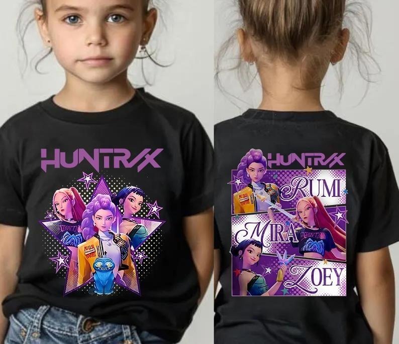 Huntrix Girls Kpop Demon Hunters Two-sided youth Shirt, Anime Comic Style Pullover Featuring Rumi Mira Zoey, Girl Magical...
