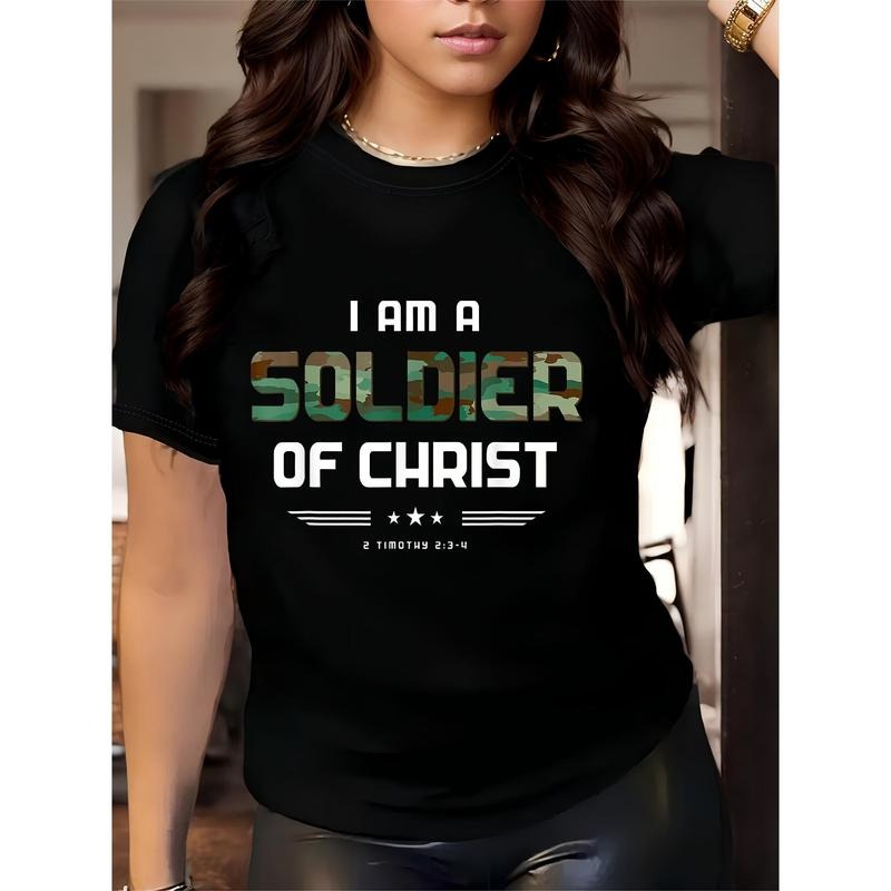 I Am a Soldier of Christ Camouflage T-Shirt with 2 Timothy 2 3-4 - Women'S Crew Neck T-Shirt - Pure - Comfortable Fabric...