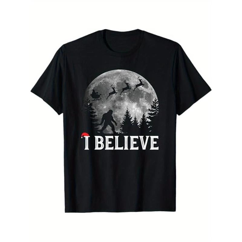 I Believe Sasquatch Christmas T-Shirt, Black, Cotton, Gift for Men Dad Friends Made in USA Hoodie, Sweatshirt