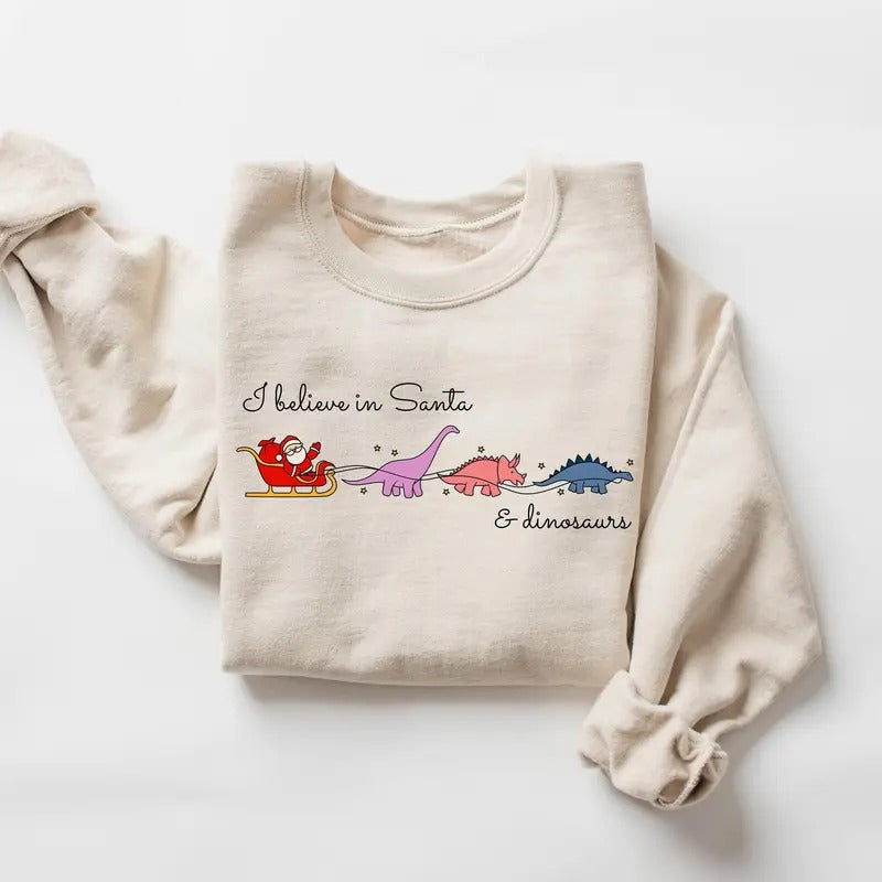 I Believe Santa Dinosaurs Santa Santa Cute Dinosaur Funny Xmas Xmas T-Shirts, Hoodie, Sweatshirt