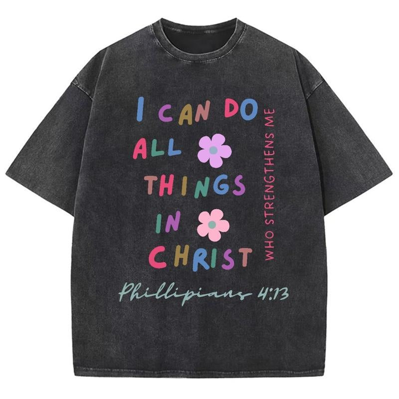 I Can Do All Things In Christ Unisex Washed T-Shirt, Christian Jesus  Tshirts, Vintage 90s Graphic Tee Gift Cotton Top...