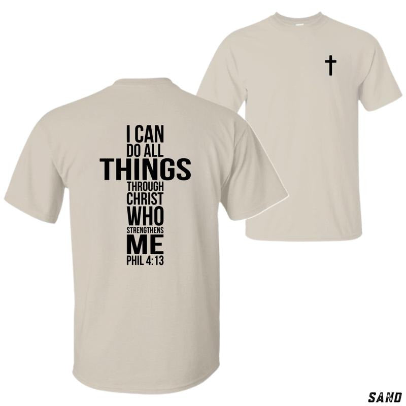 I Can Do All Things Through Christ T-Shirt - Inspirational Bible Verse Design with Cross Graphic, Unisex Casual T-Shirt...