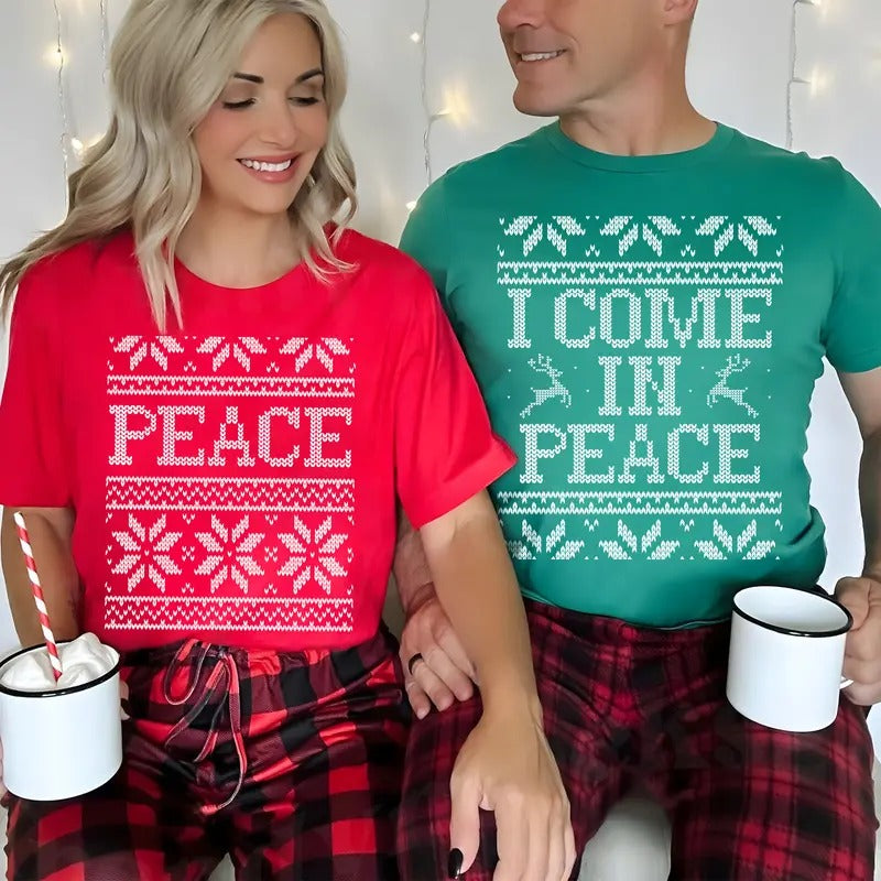I Come Peace Ugly Couple Matching Shirt Humor I'M Peace Funny Xmas Party Outfits Husband Wife T-Shirts, Hoodie, Sweatshirt