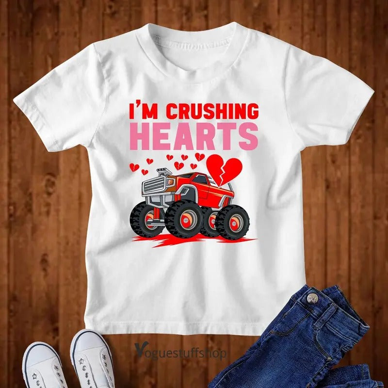 I Crush Hearts Monster Truck Valentines Day T-Shirt, Valentines Day Shirts, Heart Crusher Valentine's Shirt Gift Idea...