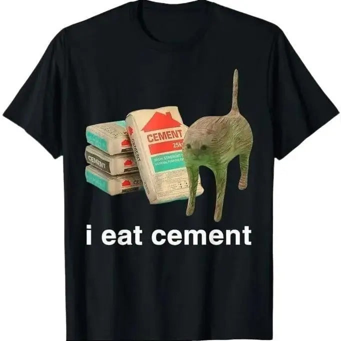 I Eat Cement Cursed Cat Funny Oddly Specific Meme T-Shirt Streetwear Menswear Top Casual Tropical Shortsleeve Hoodie,...