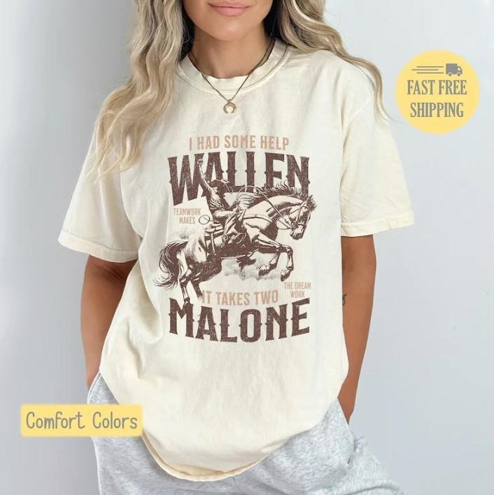 I Had Some Help Wallen And Malone Tee, Country Music Graphic Tee, Cowboy Shirt Hoodie, Sweatshirt | HypeCrazeTee.com