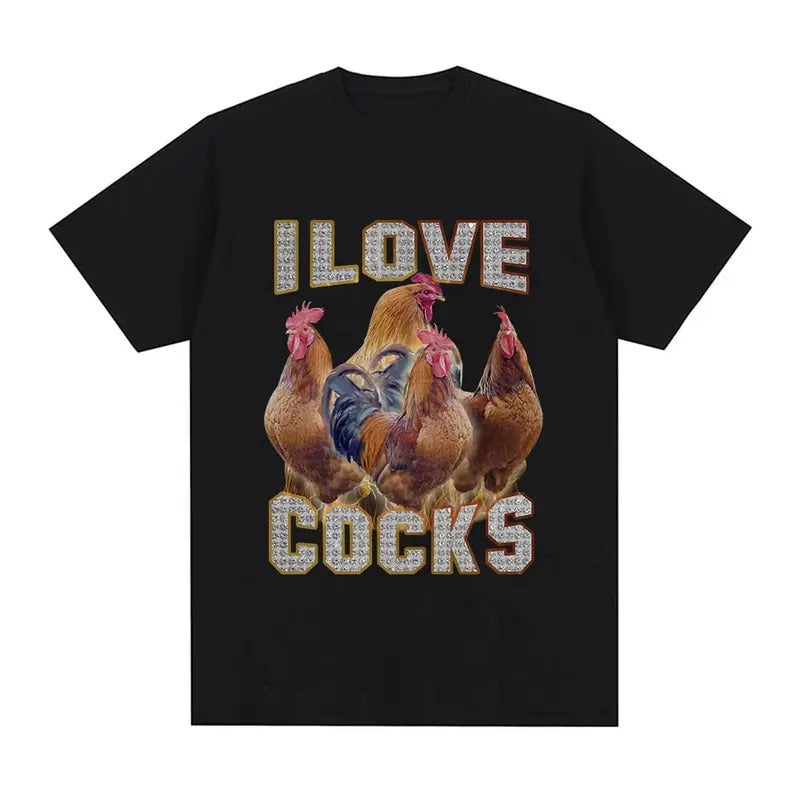 I Love Cocks Funny Roosters Meme T Shirt Chicken Lovers Short Sleeve T-shirt Men Women 100% Cotton Oversized T Shirts...