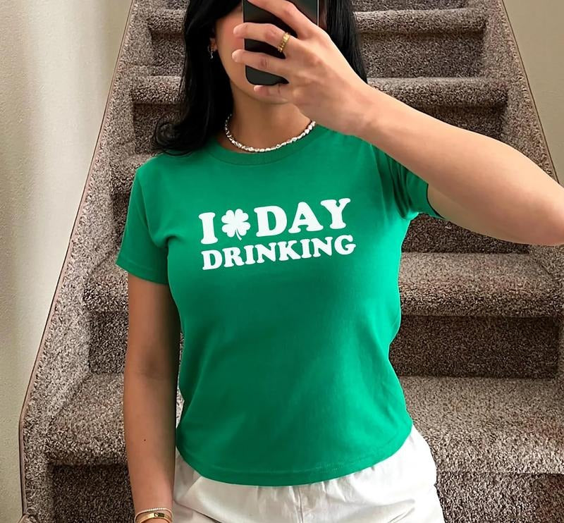 I Love Day Drinking Baby Tee, Shamrock Lucky Baby Tee, Four Leaf Clover Shamrock Shirt, St Patrick's Day Baby Tee, Lucky...