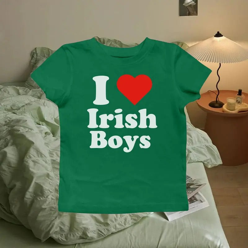 I Love Irish Boys St Paddys Baby Tee, St Patricks Day Shirt, 90s Style Tee, St. Patrick's Day T-shirt, Women's Fitted Top...