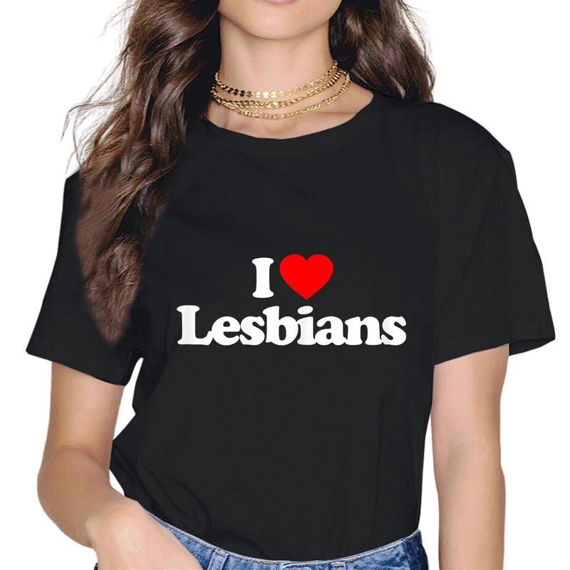 I Love Lesbians Heart Women Fashion Short Sleeve Casual Round Neck Pride Month Gift T-Shirt Hoodie, Sweatshirt
