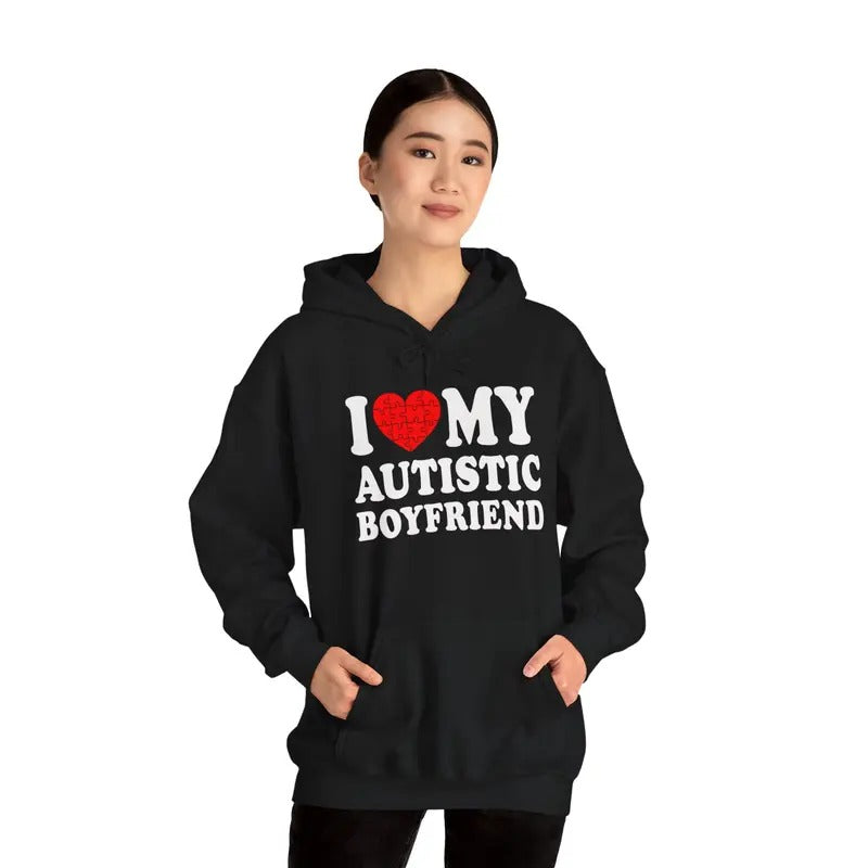 I Heart My Autistic Boyfriend / I Love My Autistic Boyfriend Hoodie | Unisex Hooded Sweatshirt T-Shirts | HypeCrazeTee.com