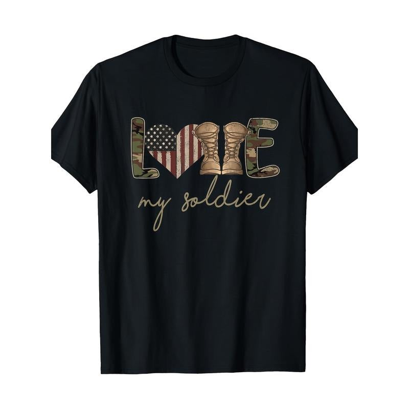 I Love My Soldier Military Army Wife USA Camour Flag T-Shirt