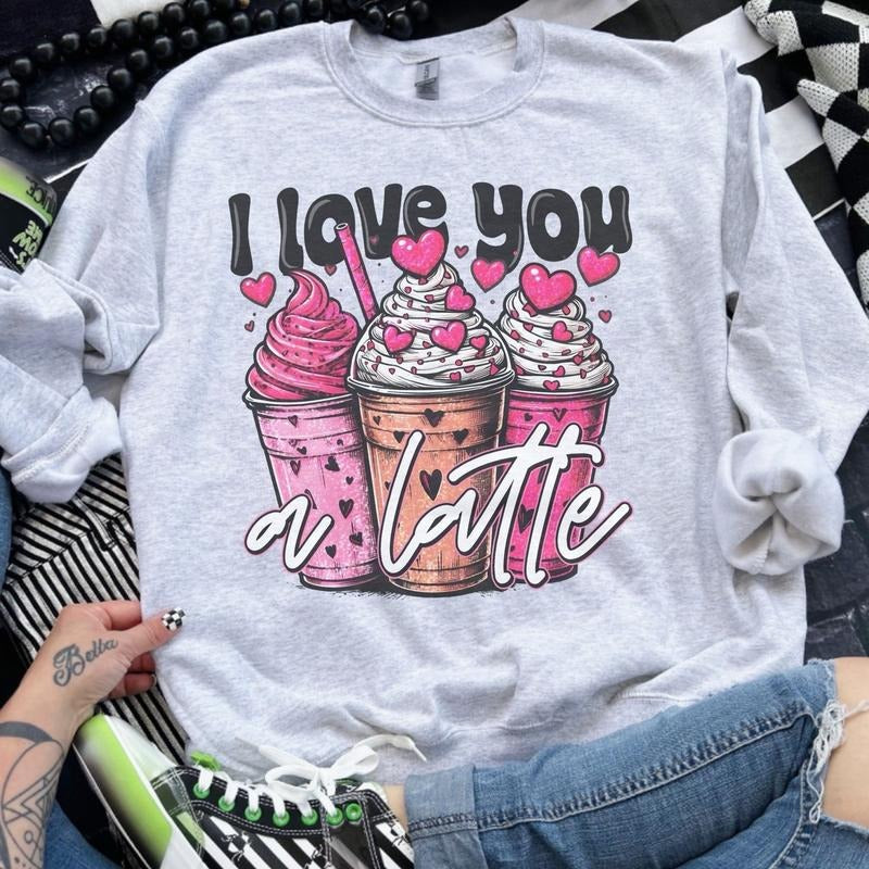 I Love You Latte Ash Grey Sublimation Sizing Valentine Days T-Shirts, Hoodie, Sweatshirt