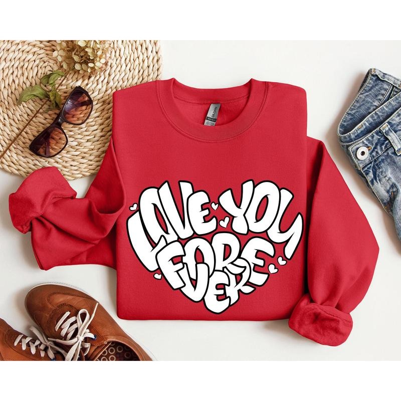 I Love You Forever Retro Sweatshirt, Vintage Valentine's Day Sweatshirt, Crew Neck, Women's, Crewneck, Valentine's Day,...