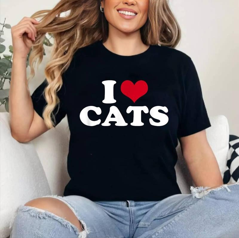 I Love (Heart) Cats T-Shirt | Cotton 100%, Crewneck, Top Womenswear Hoodie, Sweatshirt | HypeCrazeTee.com