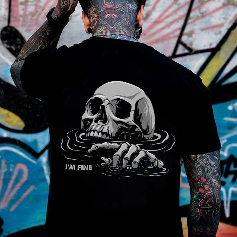 I'M FINE Drowning Skull Black Print T-Shirt Hoodie, Sweatshirt | HypeCrazeTee.com