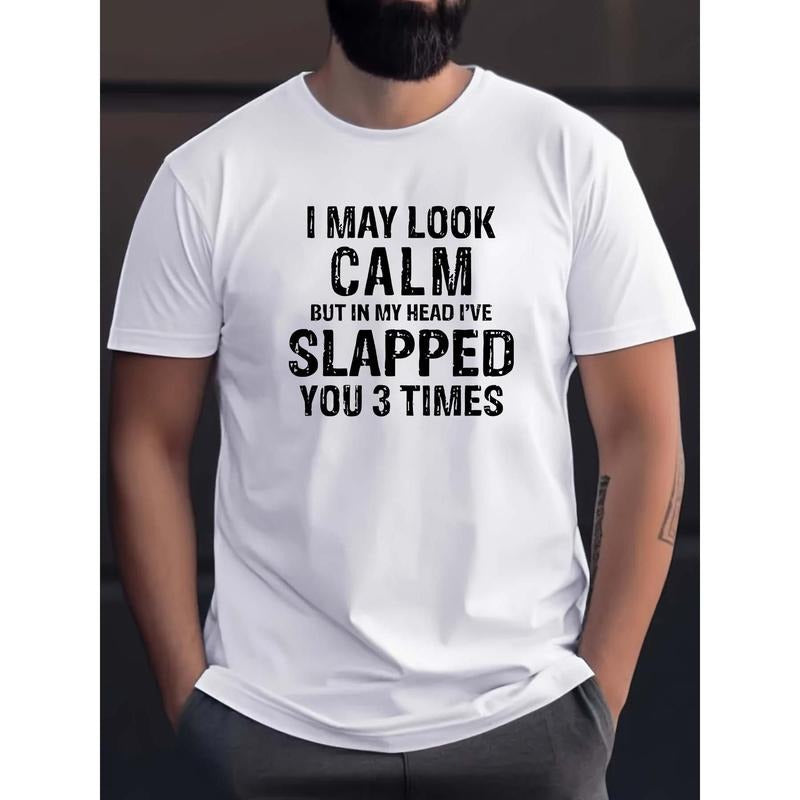 I MAY LOOK CALM Pattern Print Men's Casual Short Sleeve Round Neck T-Shirt, Breathable Trend Exquisite Soft Short Sleeve...