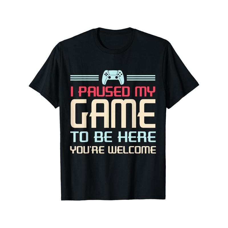 I Paused My Game to Be Here" Men's Breathable Cotton T-Shirt - Casual Crew Neck, Machine Washable, Perfect Gift for...