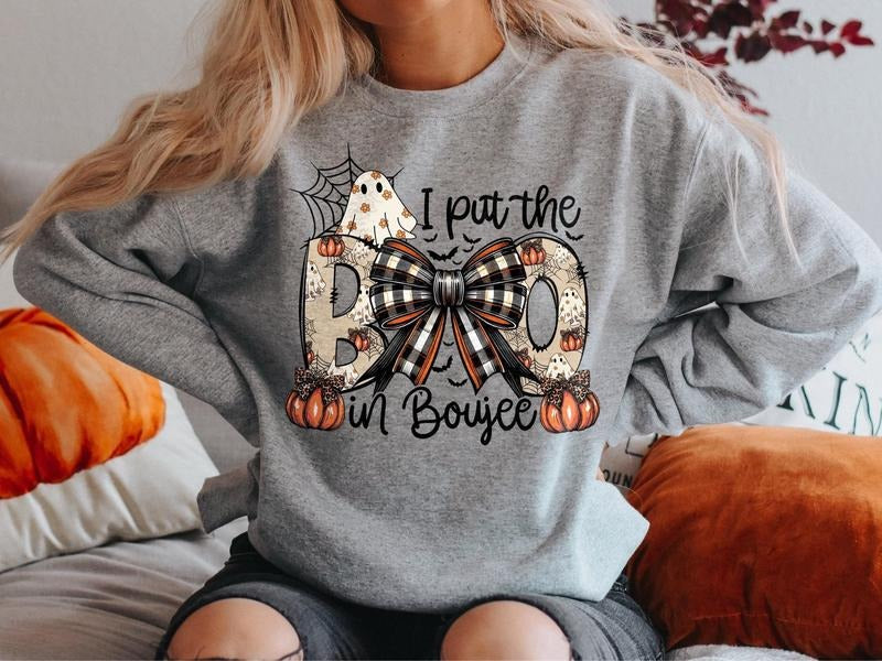 I Put The Boo in Boujee Shirt, Coquette Halloween T-Shirt, Spooky Season Pumpkin Sweatshirt, Halloween Mama Fall...