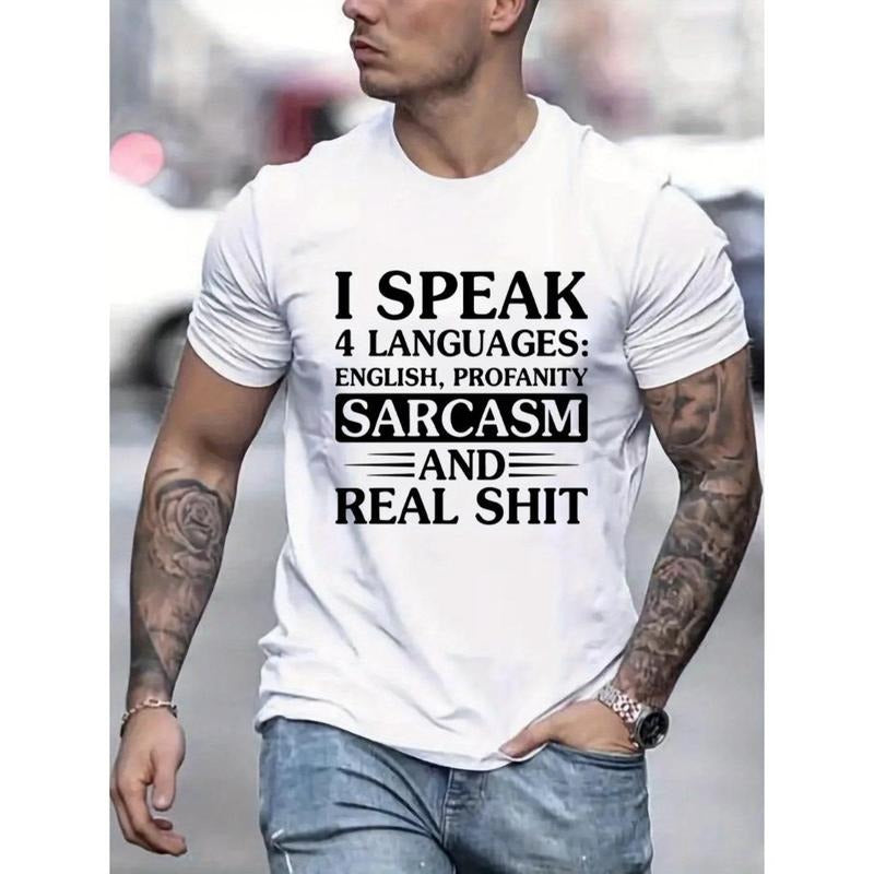 I Speak Sarcasm Graphic Tee - Comfy Stretchy Short Sleeve T-Shirt for Men, Trendy Casual Summer Fashion Clothing with...