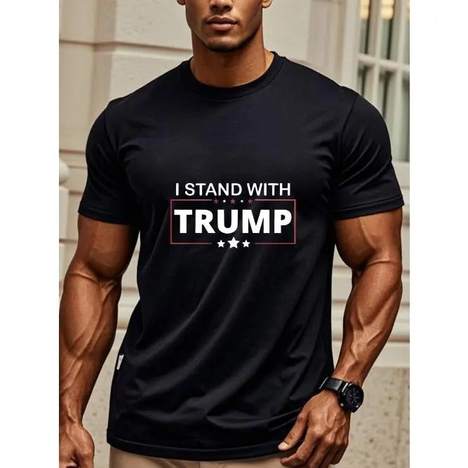I Stand With Trump Shirt Made In USA Trump T-Shirts Pro Trump T-Shirts Funny Pro Trump T-Shirt Crew Neck Casual T-Shirt...