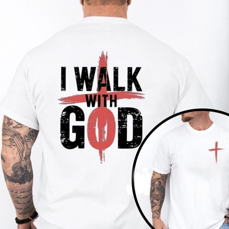 I Walk With God Graphic Tee, Pure Cotton Casual Crew Neck T-Shirt, Top Trendy For Men and Women Gifts Hoodie, Sweatshirt