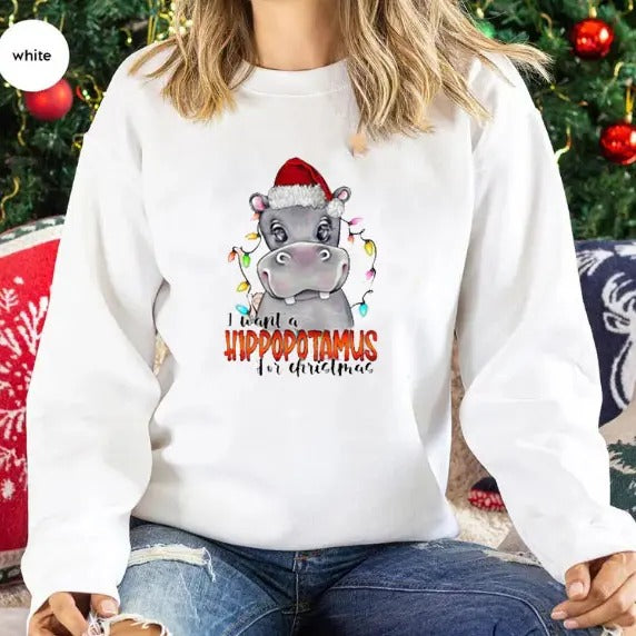 I Want A Hippopotamus For Christmas Shirt, Hippo Christmas Lights Shirt, Xmas Party Shirt, Family Christmas Shirt, Gift...