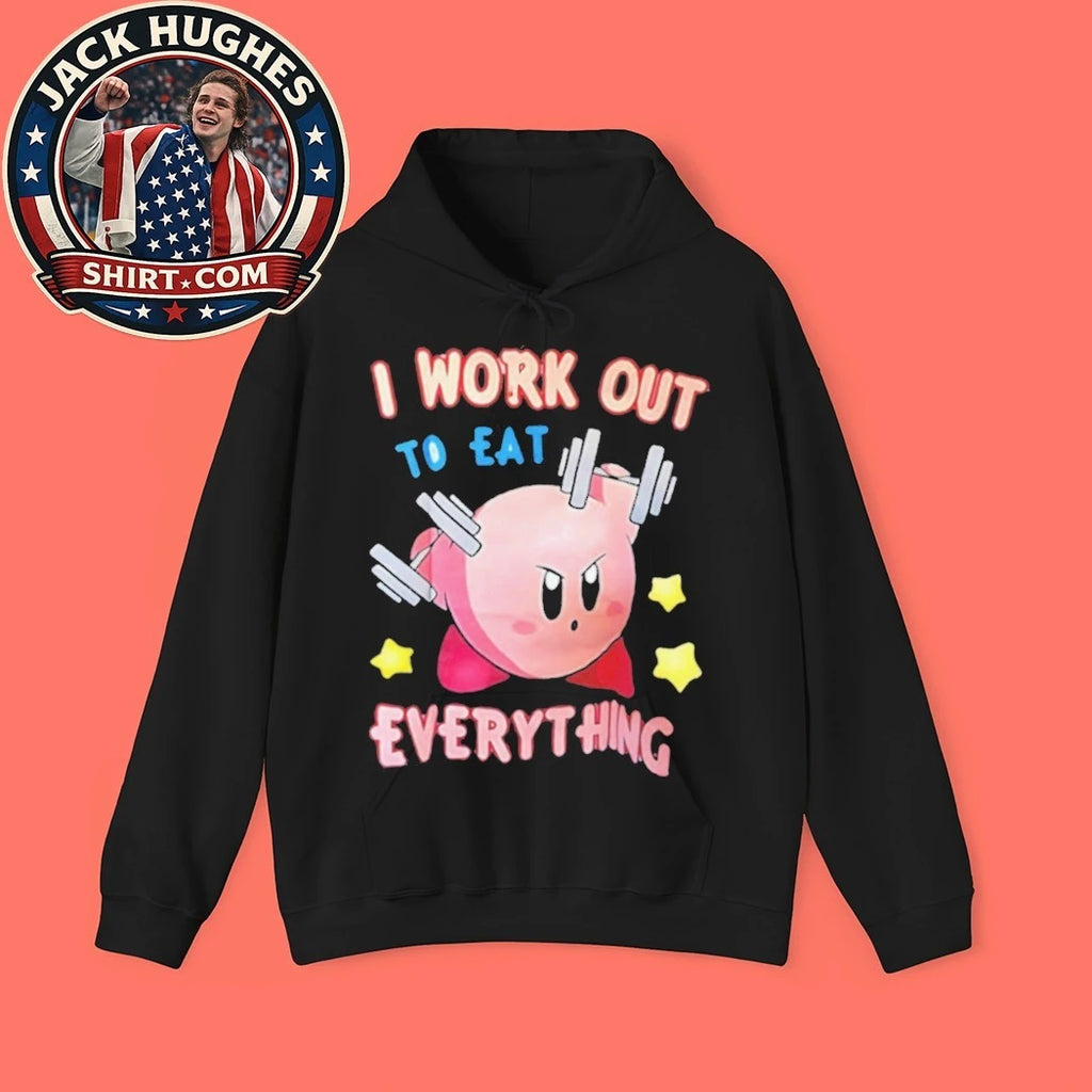 I Work Out To Eat Everything Pink Cartoon Character Fitness Shirt