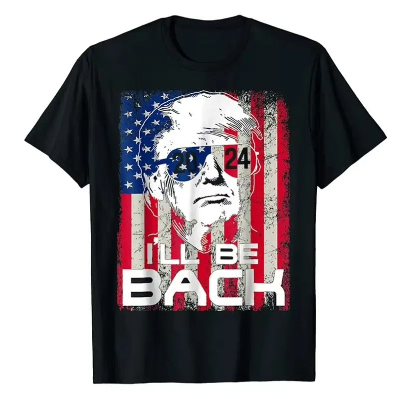 I'll Be Back Trump 2024 Vintage Donald Trump 4th of July T-shirt Casual Graphics Tops Summer Gift Tee Black X-Large ...