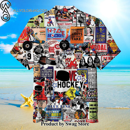 I love Hockey Hand-Painted Hawaiian Shirt